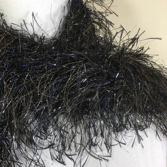 Sparkly Witchy Crochet Triangle Scarf Black & Gold & Blue - Picture 2 of 6